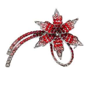  Acosta   Red Crystal Floral Flower Brooch: Jewelry