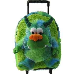  Kids Girls Boys Green Monster Plush Roller Backpack With 