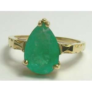 Colombian Emerald Pear Ring 3.42 Cts