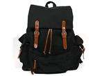 Fashion Mans Black Canvas Backpacks Small Exterior Pouch Book Bag 