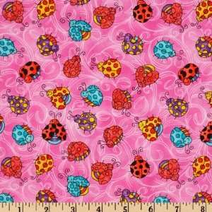  44 Wide Dancing Bugz II Ladybugs Pink Fabric By The Yard 
