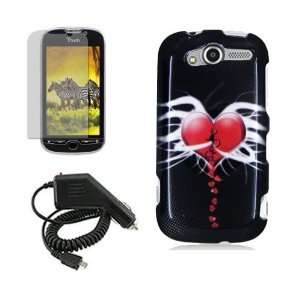  MYTOUCH 4G BROKEN HEART ON BLACK CASE, RAPID CAR CHARGER, LCD SCREEN 