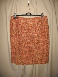CHANEL Brown Orange Boucle Skirt Suit Size 44/14 EUC  