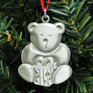 Swedish Pewter Pendent ~ Teddy Bear w. Gift ~ Christmas  