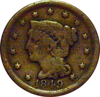 1849 1C Braided Hair Large Cent VG   VG+ Solid Example  