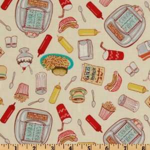  44 Wide Barbaras Diner Food Cream Fabric By The Yard 