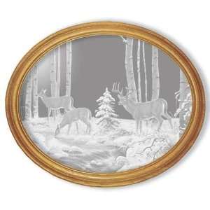  Winter Sunrise Oval Deer Etched Mirror