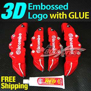 3D RED BREMBO Style Brake Caliper Covers 4 Pcs Front & Rear UNIVERSAL 