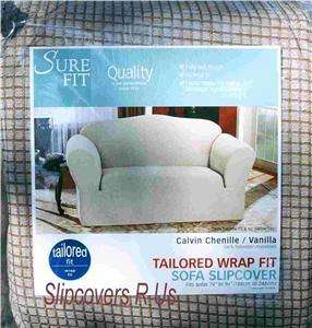 NEW SOFA CALVIN CHENILLE Tan TAILORED WRAP SLIPCOVER SUREFIT  