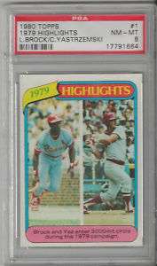 1981 Topps #1 1979 Highlights Brock/ Yastrzemski PSA 8  