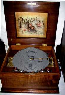   POLYPHON DOUBLE COMB 14 1/8 DISC MUSIC BOX WITH 12 BELLS REGINA