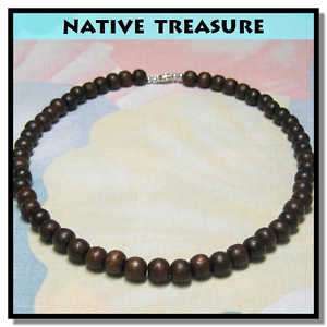 Brown Rosary Wood Beads Coco Choker Necklace Mens 20  