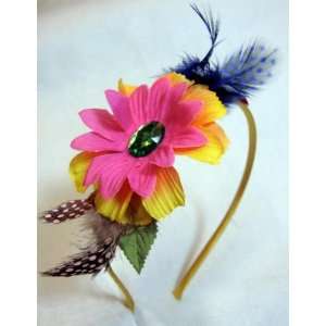  NEW Crazy Pink Flower and Feather Colorful Headband 