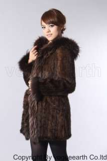   new real raccoon A+ knitted mink fur brown hood coat/outwear M  