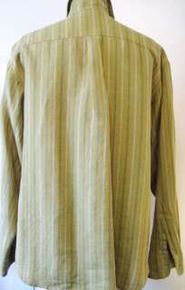 Bryn Walker Spring Green & Blue Stripe 100% Linen Shirt Jacket   Large 