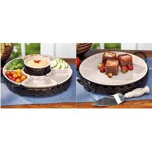   Cake Plate on Metal Trays, with a Cake Server. Bundle 3 Items Kitchen