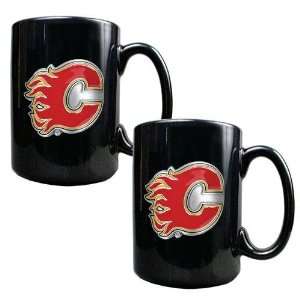  Calgary Flames NHL 2pc Black Ceramic Mug Set   Primary Logo 