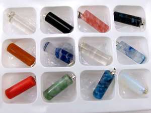Wholesale Bulk mix 30pcs cylinder natural stone gemstone pendants 