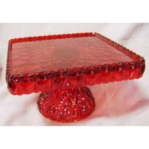  Elizabeth Pattern Cake Plate   Red PEDESTAL GLASS