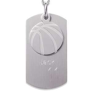    Stainless Steel Basketball Engraved Dog Tag Necklace Jewelry