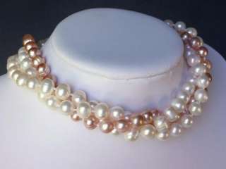 necklace Choker 3 Strands FW White Champagne Pearls 9mm  