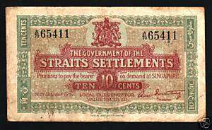 STRAITS SETTLEMENTS MALAYSIA SINGAPORE 10C.P8 1919 RARE  