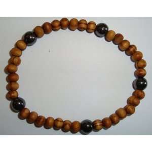  6mm Wood Beads   Hematite Gemstone Bead Bracelet Strung on 
