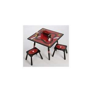  Firefighter Table & 2 Stool Set in Red Black: Home 