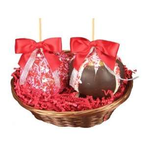 Two Gourmet Caramel Apples Valentine Gift Basket  Grocery 