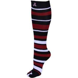   Ladies Black Crimson Striped Knee High Toe Socks: Sports & Outdoors