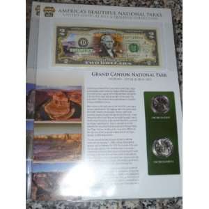 New Grand Canyon Park Commemorative $2.00 Us Bill and Quarter Coin Set