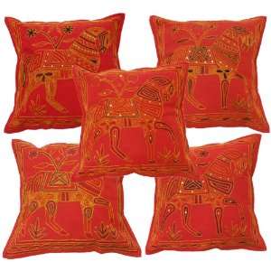 Home Decor Horse Cotton Cushion Cover Set Embellished with Zari 