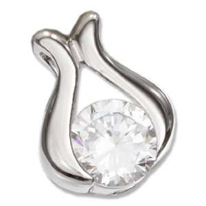 Sterling Silver 6mm Round Cubic Zirconia Solitaire Pendant with 