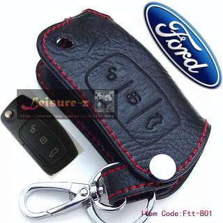 Ford Key Chain Blacks Leather Holder Cover Case Fob Remote FOCUS 