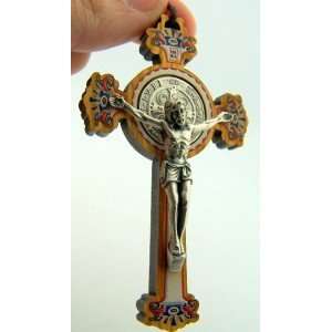 Wood Saint St Benedict Olive Wood Rare Pectoral Crucifix Cross Medal 