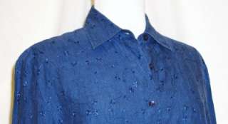 TALBOTS  IRISH LINEN Navy Blue BUTTON DOWN Shirt Blouse Womens S L 44 