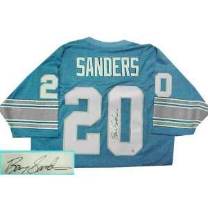  Barry Sanders Autographed Blue Custom Style Jersey: Sports 