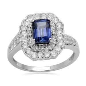   Cut Created Ceylon Sapphire with Diamond Accent Ring, Size 6 Jewelry