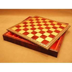   Burgundy and Gold Pressed Leather Chess Board with Chest Toys & Games