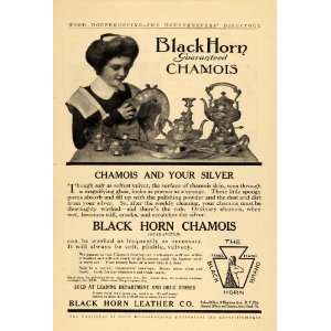  1909 Ad Black Horn Leather Chamois Sponge Cloth Silver 
