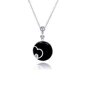   Silver Necklaces Round Black Onyx With Outline Heart Necklace Jewelry