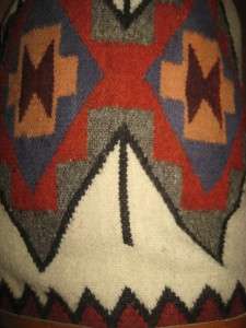 VINTAGE Woven Southwest Aztec Geometric Blanket Leather Bucket 