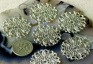 Sterling Silver Plated Brass Round Filigree Wraps Charms Finding 25mm 