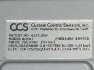 CCS 604G1 750PSIG DUAL SNAP PRESSURE SWITCH NIB  