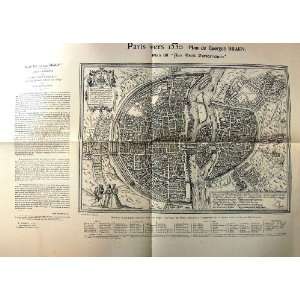   Large Antique Map Street Plan Paris France 1908 Braun