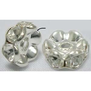  #7107 Rhinestone Rondell, 8mm, Silver & Crystal, 5 beads 