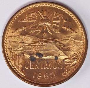 1944 & 1960 20 Centavos Bronze Mexico  