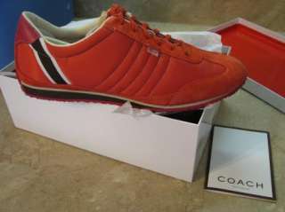 New COACH Nikki Shoes NYLON/SUEDE Sneakers RED 9 M  
