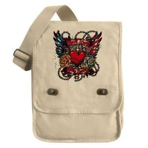  Messenger Field Bag Khaki Look After My Heart Roses Chains 
