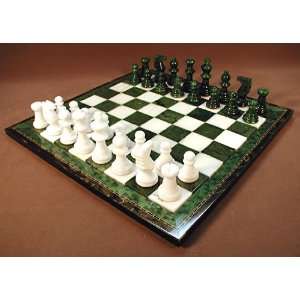  Green and White Alabaster Chess Set 